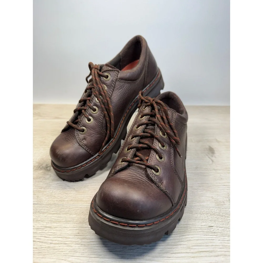 Rare 90s CAT Mens 9.5 Oxford Walking Machines Brown Leather Chunky Platform Lug